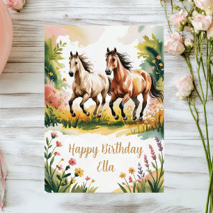 Carte Joli Anniversaire Cheval Aquarelle Personnalisé