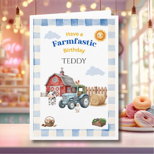 Carte Joli anniversaire de ferme pour enfant bleu