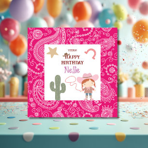 Carte Joli Anniversaire de Fille Cowirl Rose