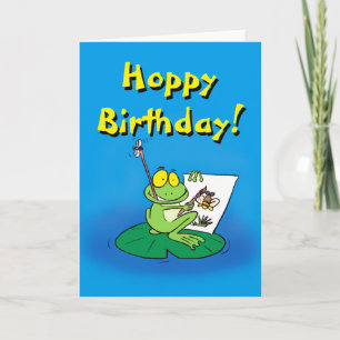 Carte Joli anniversaire de grenouille caricaturale
