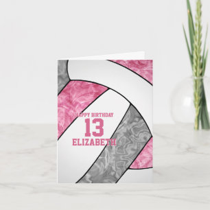Carte joli anniversaire de volley-ball rose gris