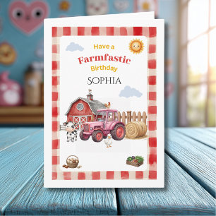 Carte Joli anniversaire d'enfant de la ferme rouge