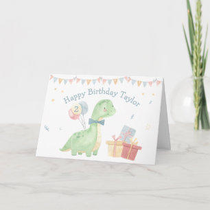 Carte Joli Anniversaire Dinosaure d'aquarelle de deux an