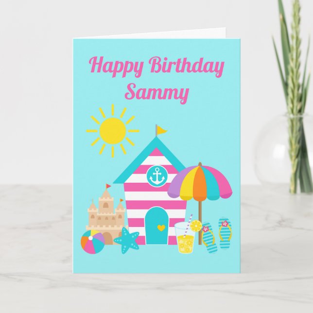 Carte Joli Anniversaire Enfants Plage Été Fun (Devant)