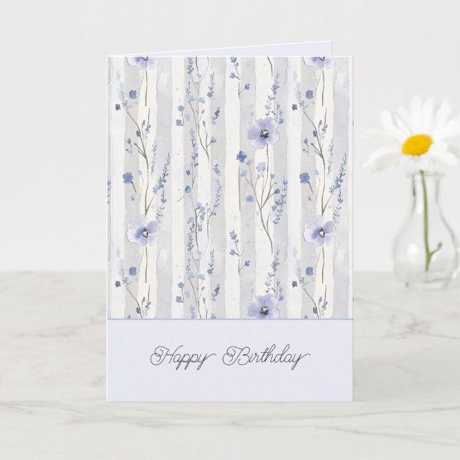 Carte Joli Anniversaire Fleurs Lavande Rayures Chic (Petite plante)