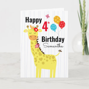 Carte Joli Anniversaire Giraffe Nom personnalisé