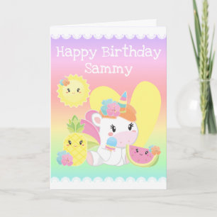 Carte Joli Anniversaire Licorne Tropicale d'Été