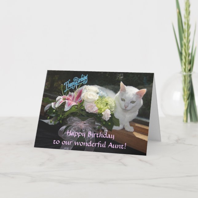 Carte Joli anniversaire personnalisable de chat/fleurs (Devant)