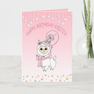 Carte Joli anniversaire personnalisé de la fille Llama r