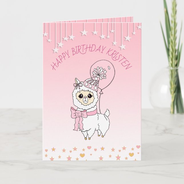 Carte Joli anniversaire personnalisé de la fille Llama r (Devant)