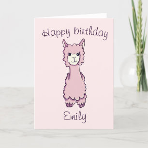 Carte Joli Anniversaire rose mignonne Alpaca