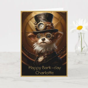 Carte Joli anniversaire Yorkie Steampunk Nom personnalis
