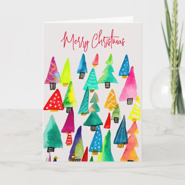 Carte Joli aquarelle arbres de Noël (Devant)