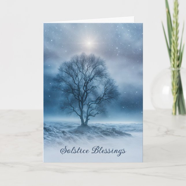 Carte Joli arbre du solstice d'hiver dans la nuit enneig (Devant)