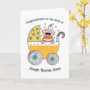 Carte Joli bébé dans un landau Félicitations pour la nai