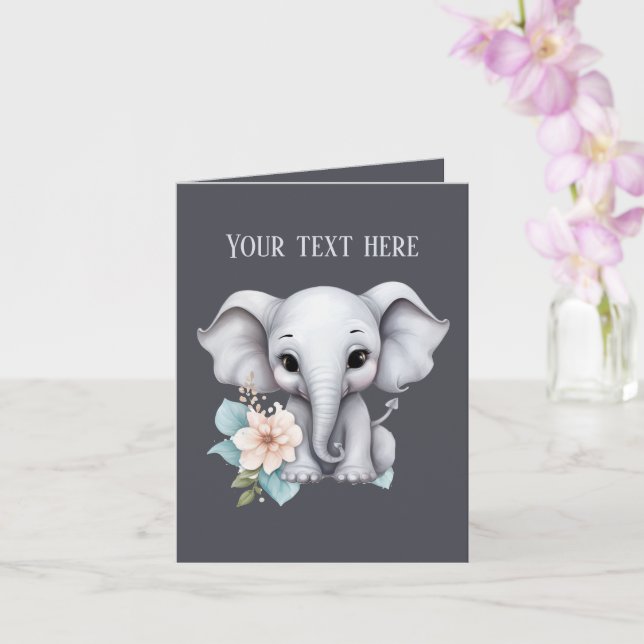 Carte Joli bébé éléphant ajouter du texte n'importe quel (Orchidée)