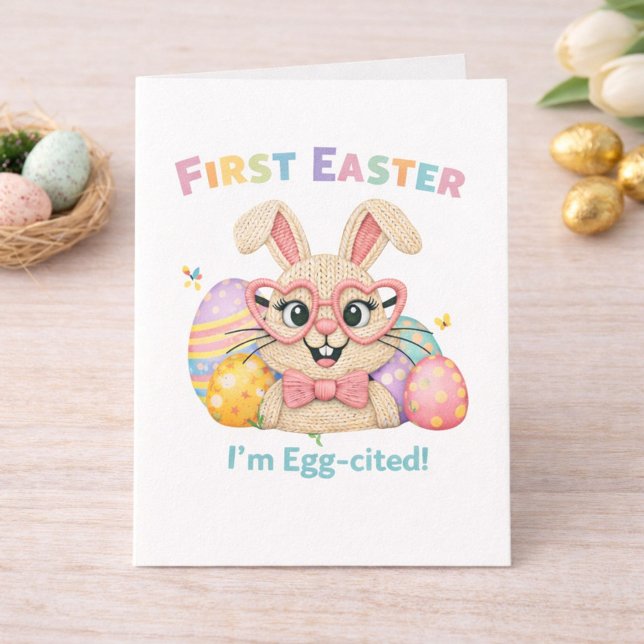 Carte Joli bébé, son premier lapin surexcité de Pâques (Créateur téléchargé)