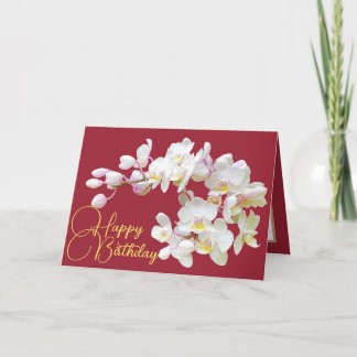 Carte Joli blanc orchidée rouge arrière-plan Joyeux anni