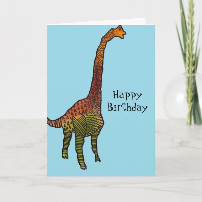 Carte Joli bleu enfants brachiosaurus dinosaure art (Devant)