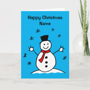Carte Joli bonhomme de neige de dessin animé Joyeux Noël