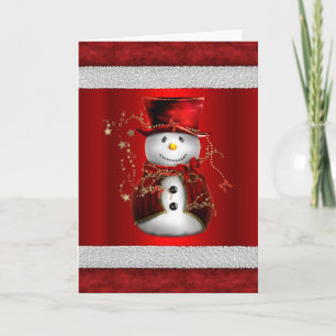 Carte Joli bonhomme de neige en velours rouge pour Noël