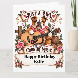 Carte Joli Bouledogue & Guitare musique country annivers