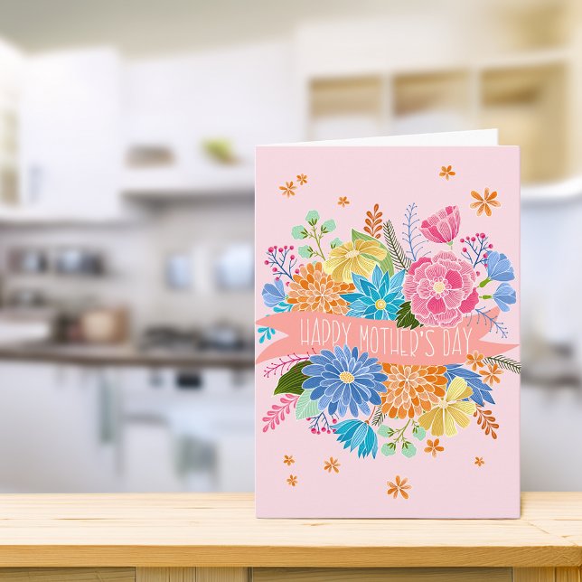 Carte Joli bouquet de fleurs florales pour la fête des m (Pretty Floral Flower Bouquet Mother's Day Greeting Card)