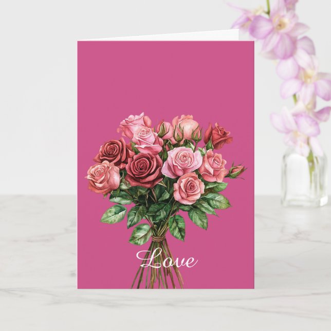 Carte Joli bouquet de roses rouges roses (Orchidée)