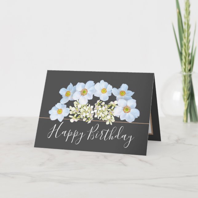 Carte Joli Bouquet Floral Fleur Orchidée Blanche Anniver (Devant)