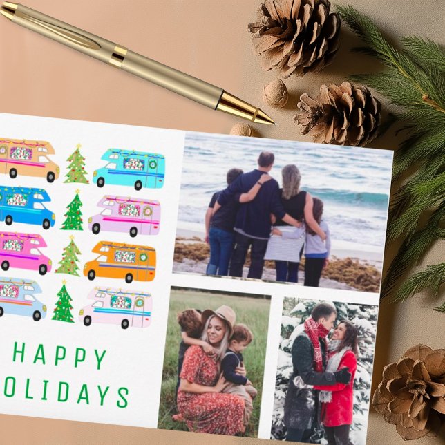 Carte Joli Camper de Noël RV CUSTOM 3 PHOTO Holiday (Custom photo holiday card with cute RV theme)