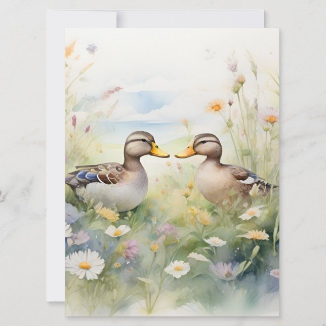 Carte Joli canard à l'aquarelle bec à bec en blanc  (Devant)
