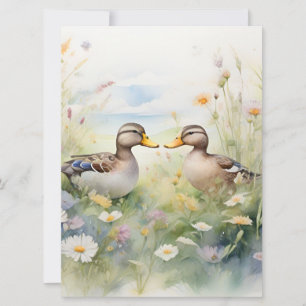 Carte Joli canard à l'aquarelle bec à bec en blanc