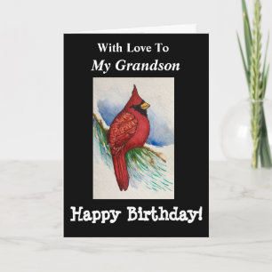 Carte Joli Cardinal Anniversaire Mon Grand-Fils Bold Bir