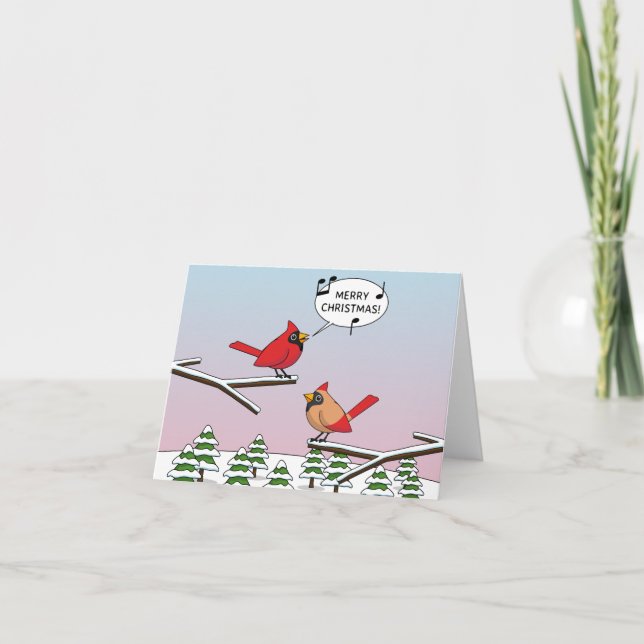 Carte Joli Cardinal Rouge Chantant Joyeux Noël (Devant)