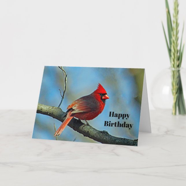 Carte Joli Cardinal Rouge Photo Anniversaire (Devant)