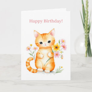 Carte Joli Cartoon Chat Kitten Anniversaire