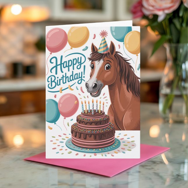 Carte Joli Cartoon Personnalisé Cheval Anniversaire (Créateur téléchargé)
