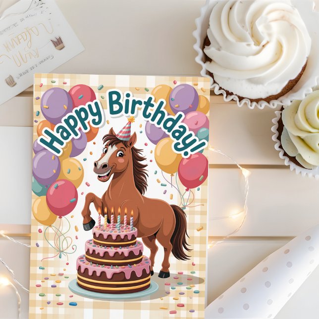 Carte Joli Cartoon Personnalisé Cheval Anniversaire (Créateur téléchargé)