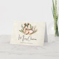Joli Cerf Aquarellé Pose En Bas Boho Noël