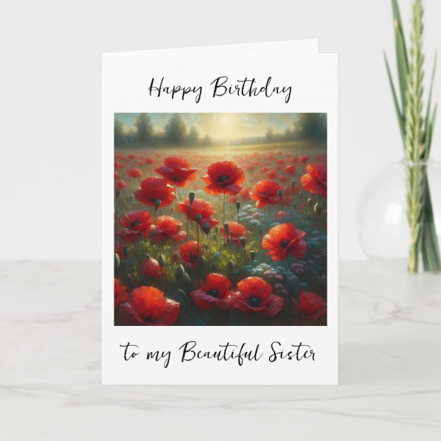 Carte Joli champ rouge de pavot | Soeur Anniversaire (Devant)