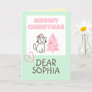 Carte Joli Chat au Chapeau de Père Noël & Arbre Meowy No
