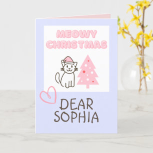 Carte Joli Chat au Chapeau de Père Noël & Arbre Meowy No