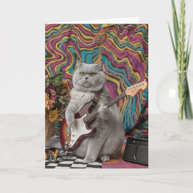 Carte Joli chat British Shorthair rockeur (Devant)