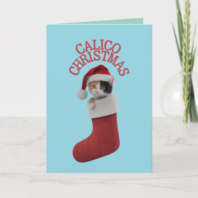 Carte Joli chat calico Noël vacances (Devant)