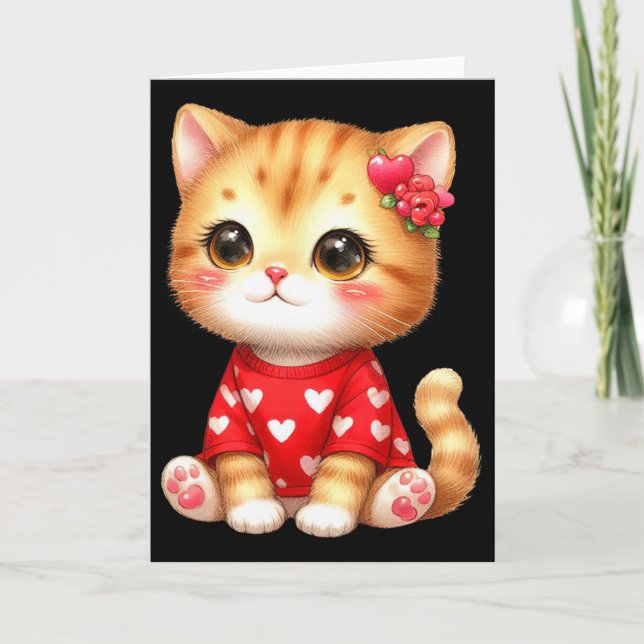 Carte Joli Chat Chaton De La Saint-Valentin Avec Coeur  (Devant)