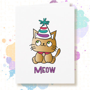 Carte Joli Chat Chaton Dessin Animé Drôle Anniversaire