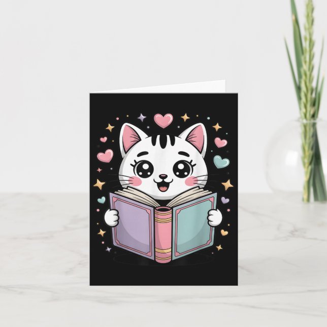 Carte Joli Chat de Lecture Amateur de Livres Enseignant  (Devant)