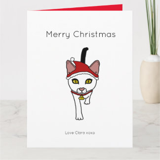 Carte Joli chat de Noël en dessin animé Santa