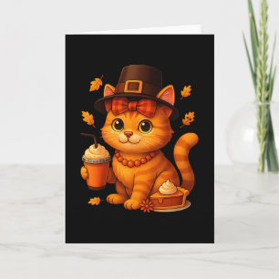 Carte Joli Chat de Thanksgiving Automne Tarte au potiron