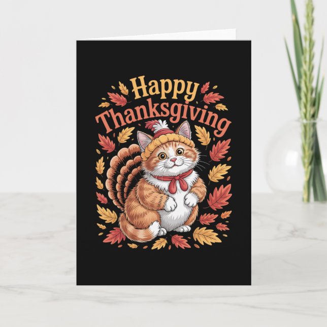 Carte Joli chat de Thanksgiving Dinde drôle d'animal d'a (Devant)